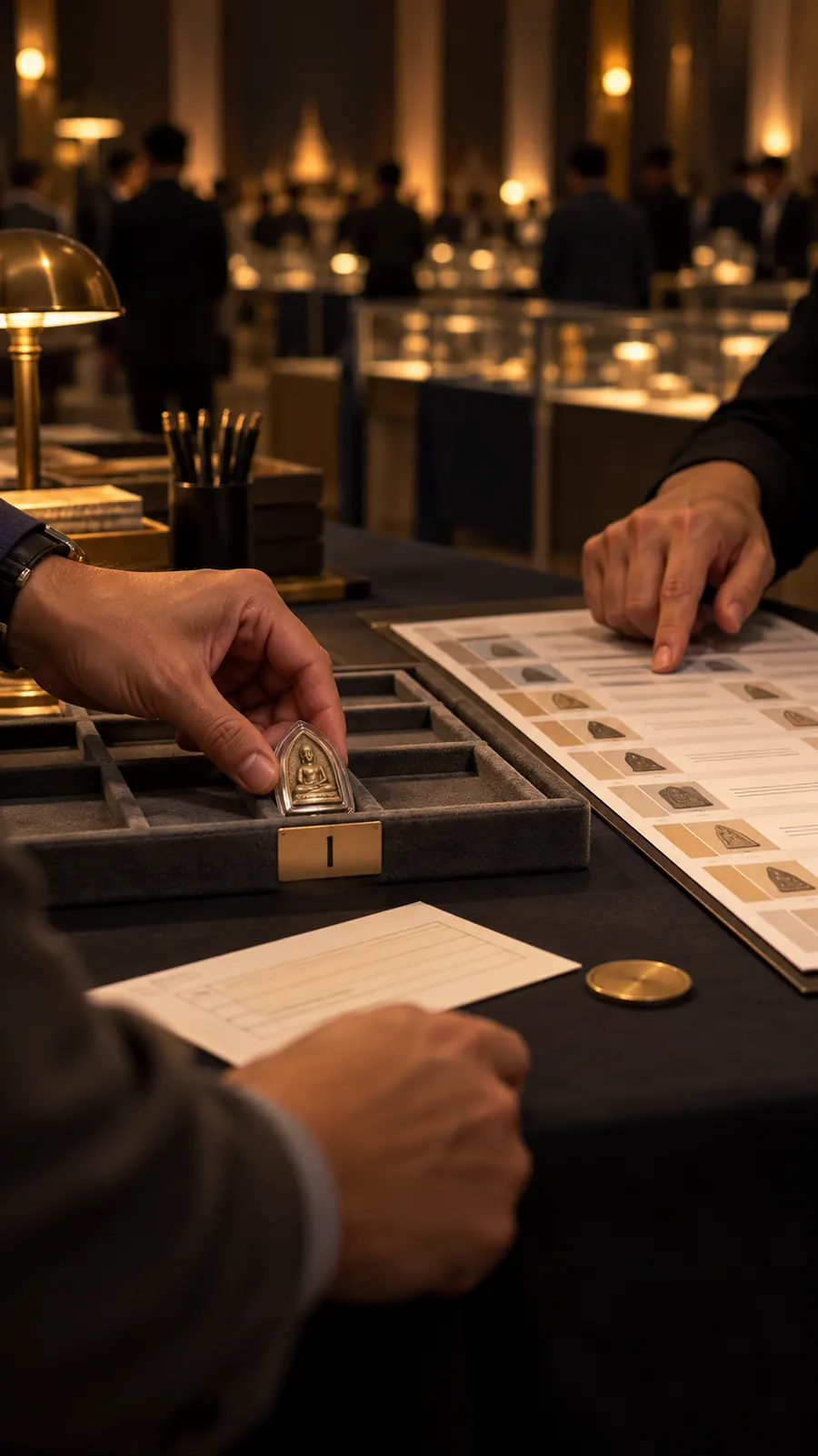 Original process illustration: identify the category, buy an entry ticket, register and submit the piece to the designated table. Not a photograph of an actual contest.