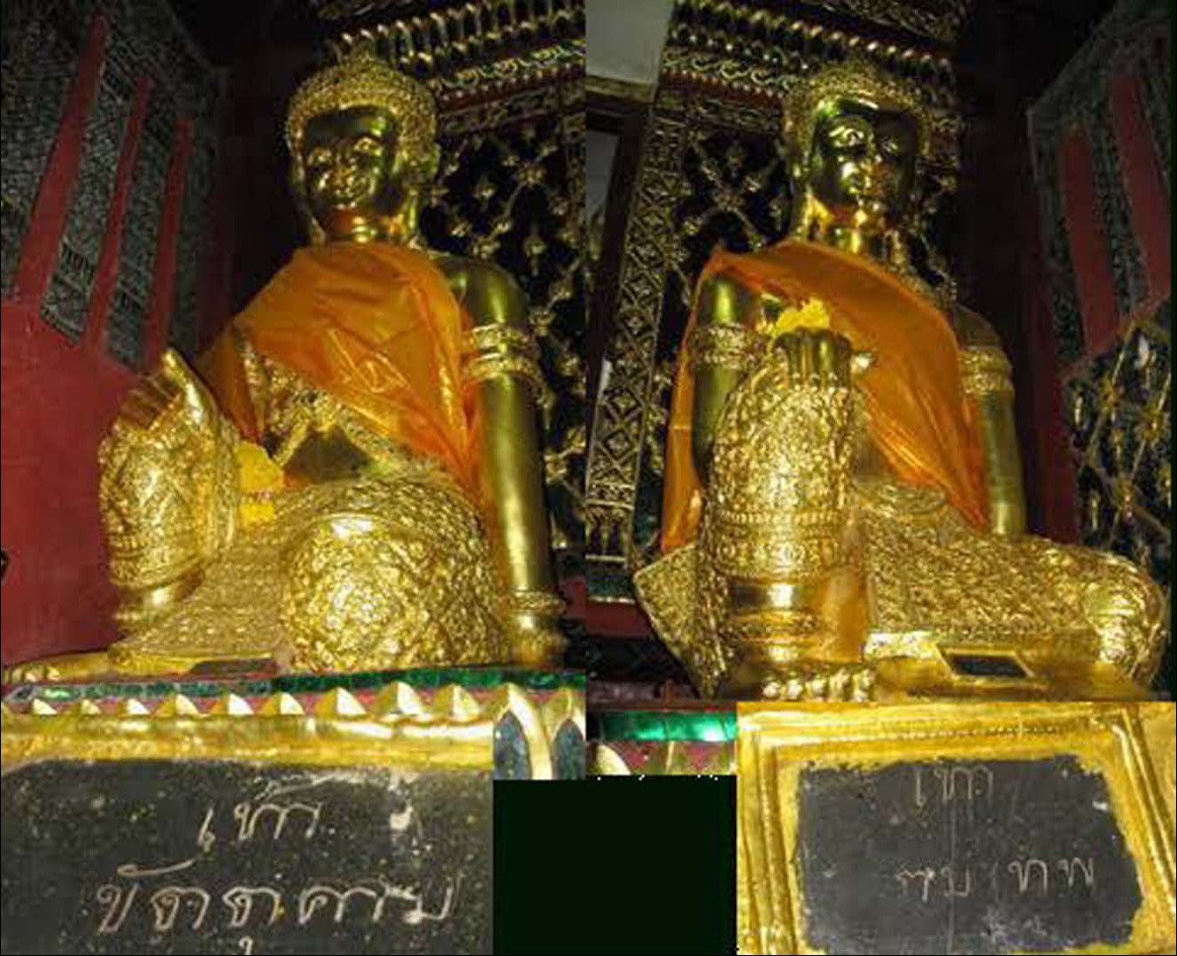 左為陶卡突甘(ท้าวขัตตุคาม),右為陶拉瑪貼(ท้าวรามเทพ)。洛坤府大塔寺守護神像。圖為供奉形制,不是鑑定樣本。